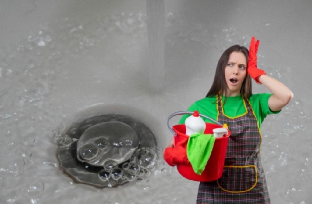 donna con attrezzi per pulizie